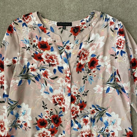 Sanctuary Shirt Womens Medium Light Pink Floral Lightweight Tie Waist Blouse - Picture 2 of 8